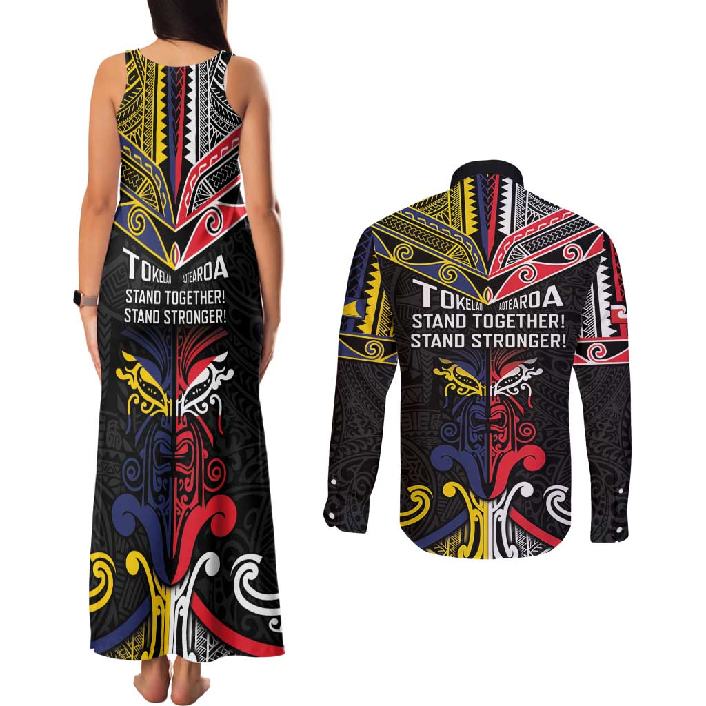 Tokelau And Aotearoa Couples Matching Tank Maxi Dress and Long Sleeve Button Shirt Together For Te Tiriti O Waitangi