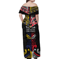 Tokelau And Aotearoa Family Matching Off Shoulder Maxi Dress and Hawaiian Shirt Together For Te Tiriti O Waitangi