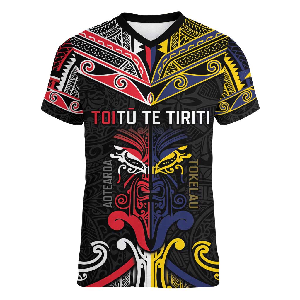 Tokelau And Aotearoa Women V-Neck T-Shirt Together For Te Tiriti O Waitangi