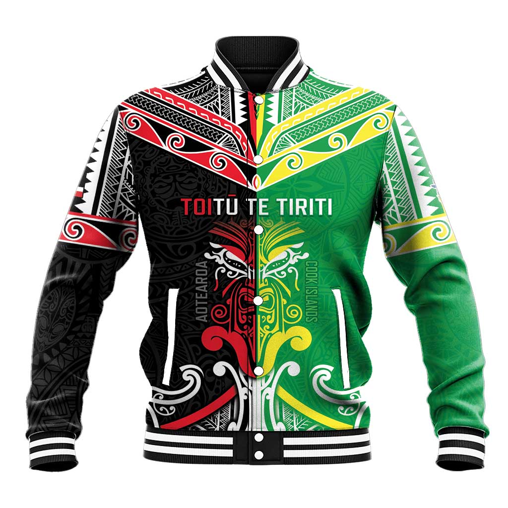 Cook Islands And Aotearoa Baseball Jacket Together For Te Tiriti O Waitangi LT05 Unisex Black - Polynesian Pride