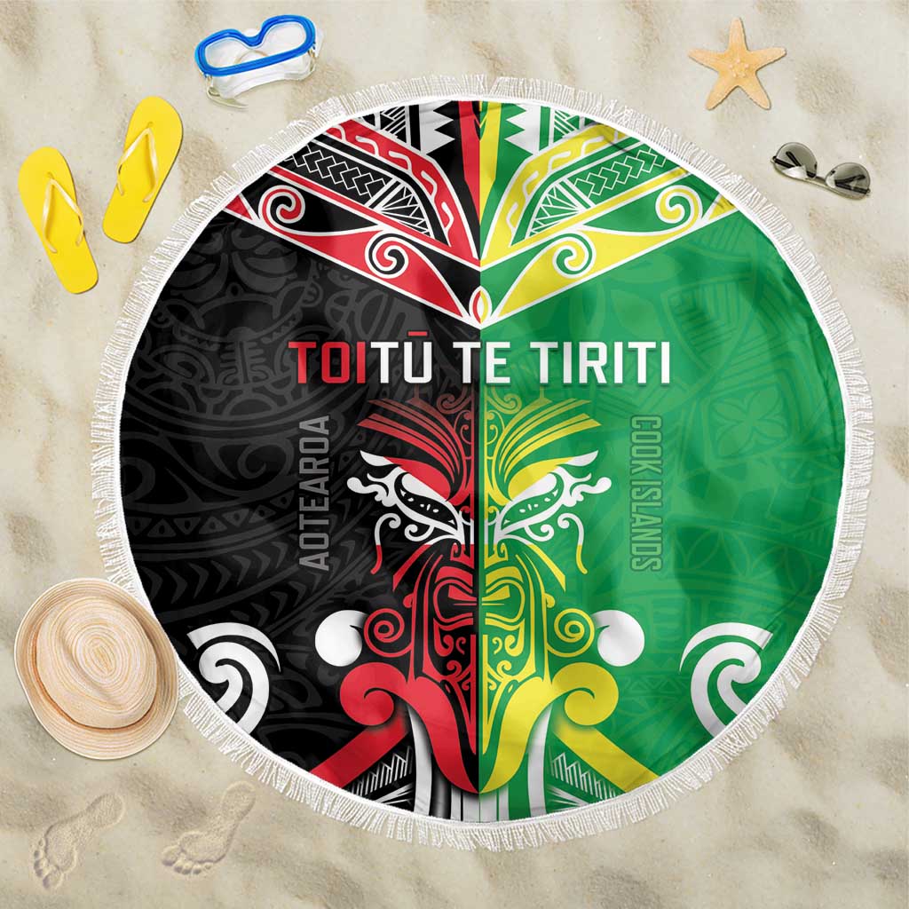 Cook Islands And Aotearoa Beach Blanket Together For Te Tiriti O Waitangi LT05 One Size 150cm Black - Polynesian Pride