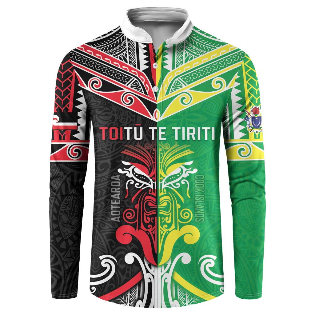 Cook Islands And Aotearoa Button Sweatshirt Together For Te Tiriti O Waitangi LT05 Black - Polynesian Pride