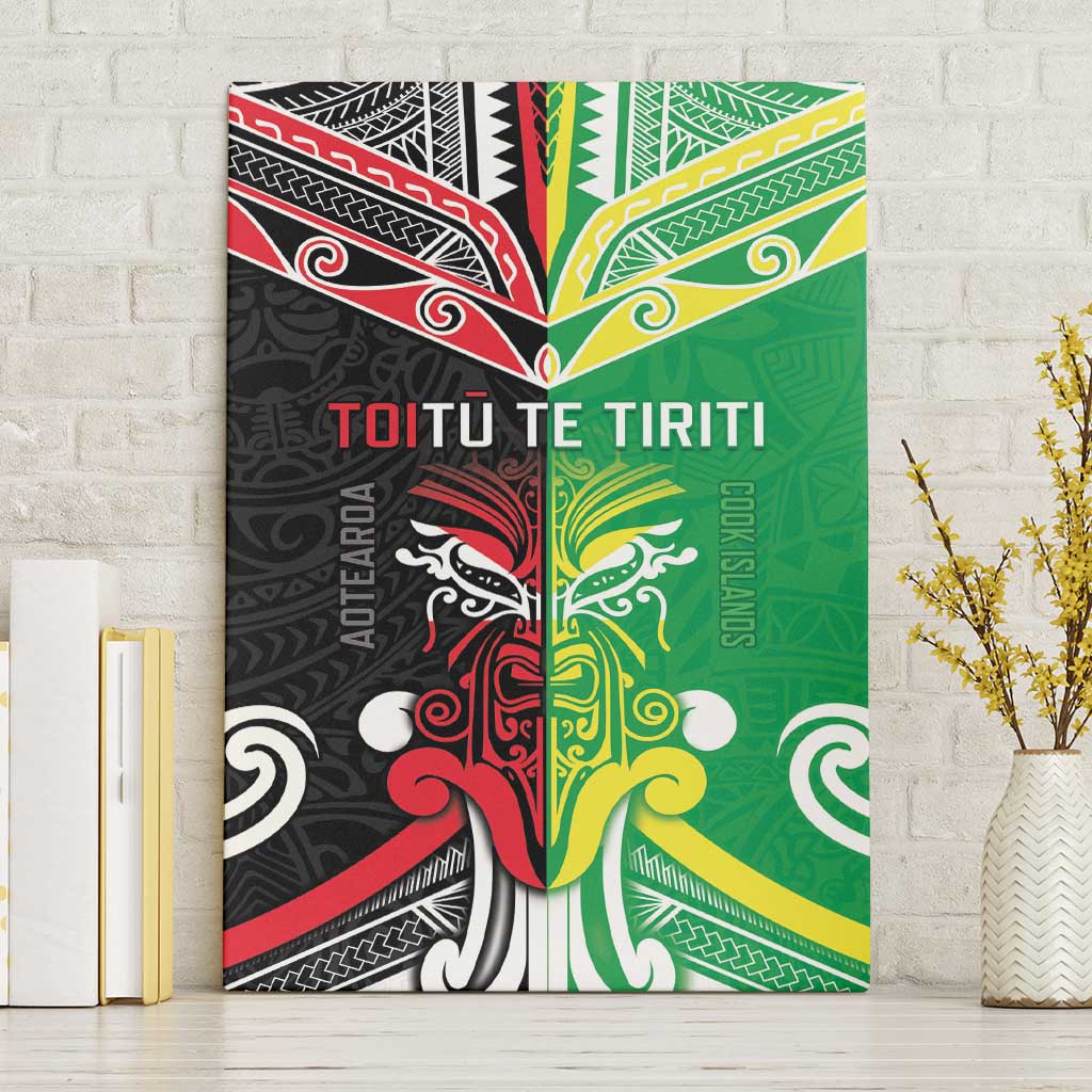 Cook Islands And Aotearoa Canvas Wall Art Together For Te Tiriti O Waitangi LT05 Without Frame Black - Polynesian Pride