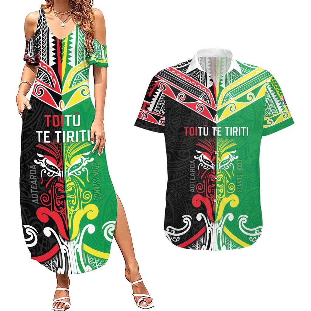 Cook Islands And Aotearoa Couples Matching Summer Maxi Dress and Hawaiian Shirt Together For Te Tiriti O Waitangi