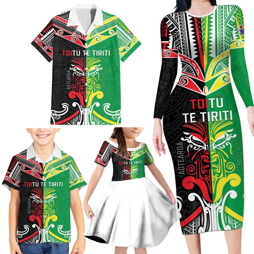 Cook Islands And Aotearoa Family Matching Long Sleeve Bodycon Dress and Hawaiian Shirt Together For Te Tiriti O Waitangi