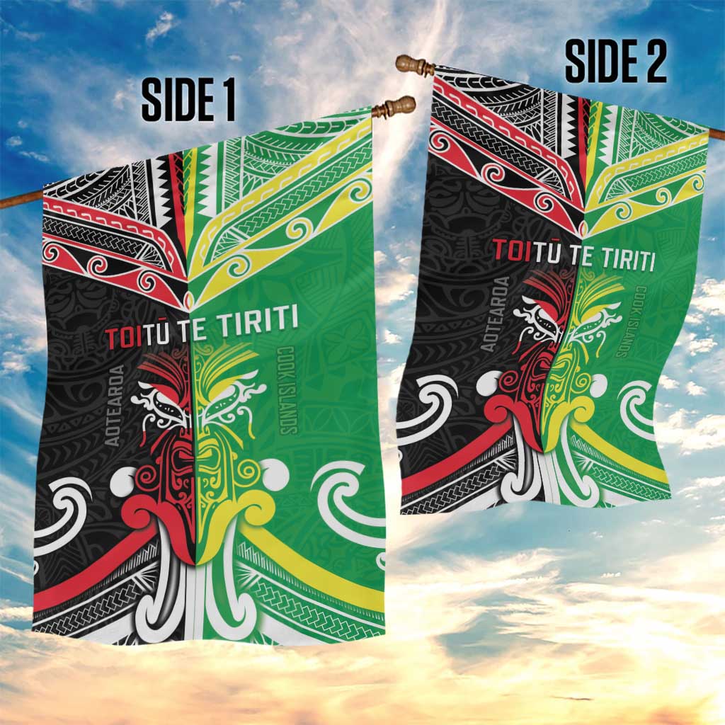 Cook Islands And Aotearoa Garden Flag Together For Te Tiriti O Waitangi LT05 - Polynesian Pride