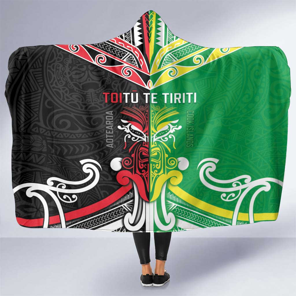 Cook Islands And Aotearoa Hooded Blanket Together For Te Tiriti O Waitangi LT05 One Size Black - Polynesian Pride