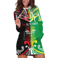 Cook Islands And Aotearoa Hoodie Dress Together For Te Tiriti O Waitangi LT05 Black - Polynesian Pride