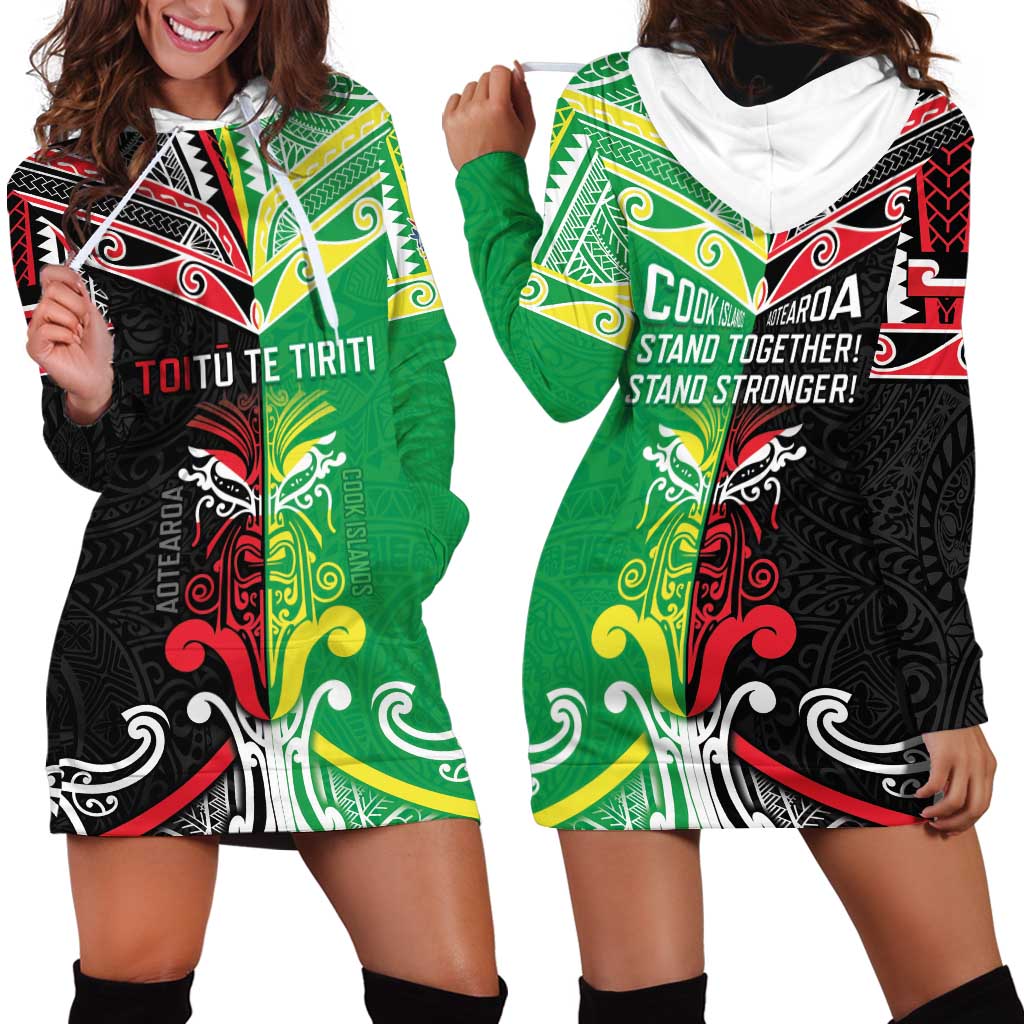 Cook Islands And Aotearoa Hoodie Dress Together For Te Tiriti O Waitangi LT05 - Polynesian Pride