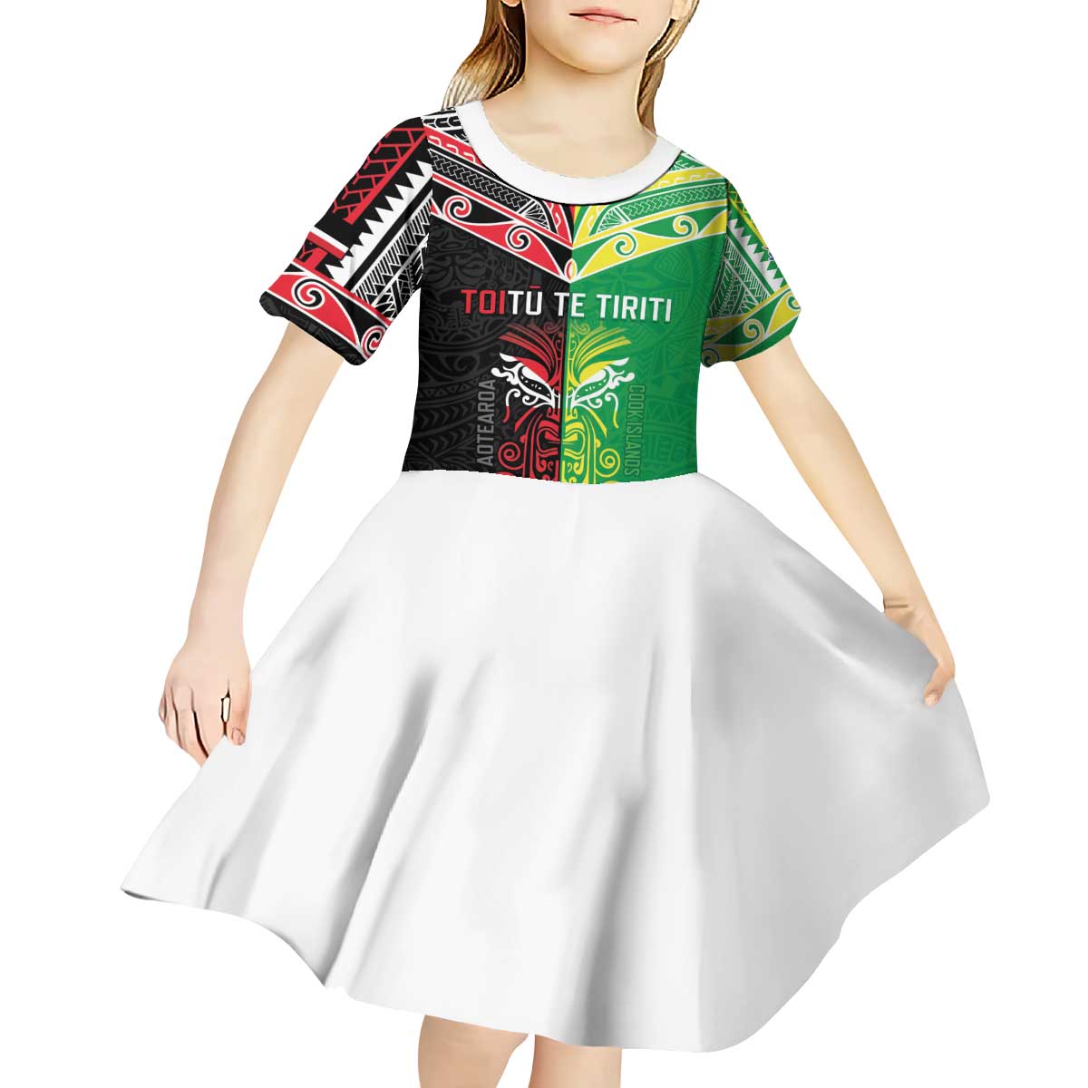 Cook Islands And Aotearoa Kid Short Sleeve Dress Together For Te Tiriti O Waitangi LT05 - Polynesian Pride