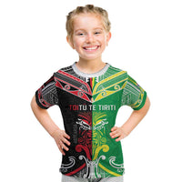 Cook Islands And Aotearoa Kid T Shirt Together For Te Tiriti O Waitangi LT05 Black - Polynesian Pride
