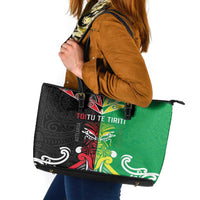 Cook Islands And Aotearoa Leather Tote Bag Together For Te Tiriti O Waitangi LT05 Black - Polynesian Pride