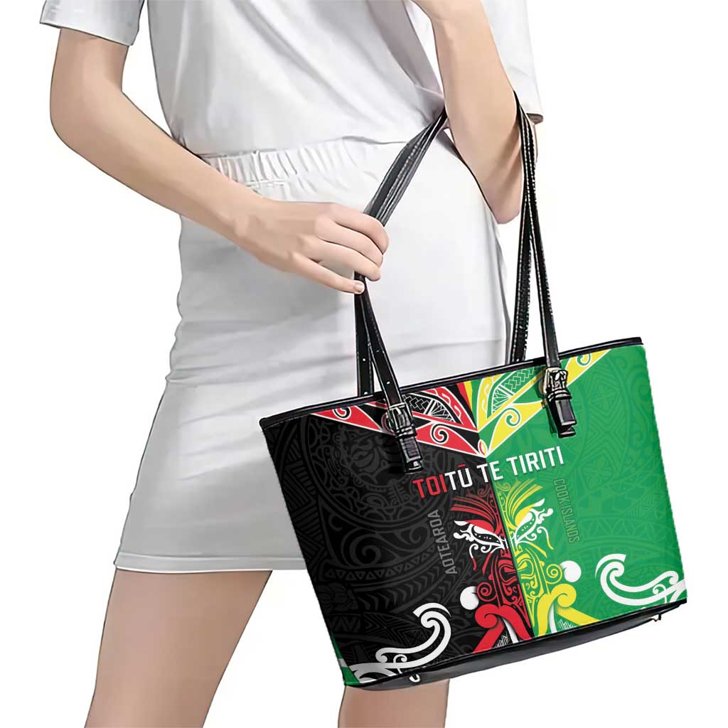 Cook Islands And Aotearoa Leather Tote Bag Together For Te Tiriti O Waitangi LT05 - Polynesian Pride