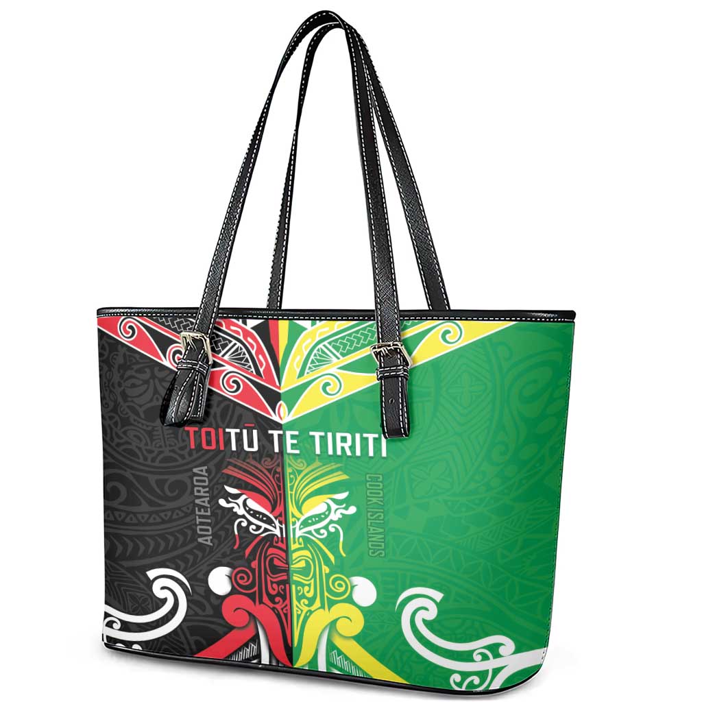Cook Islands And Aotearoa Leather Tote Bag Together For Te Tiriti O Waitangi LT05 - Polynesian Pride