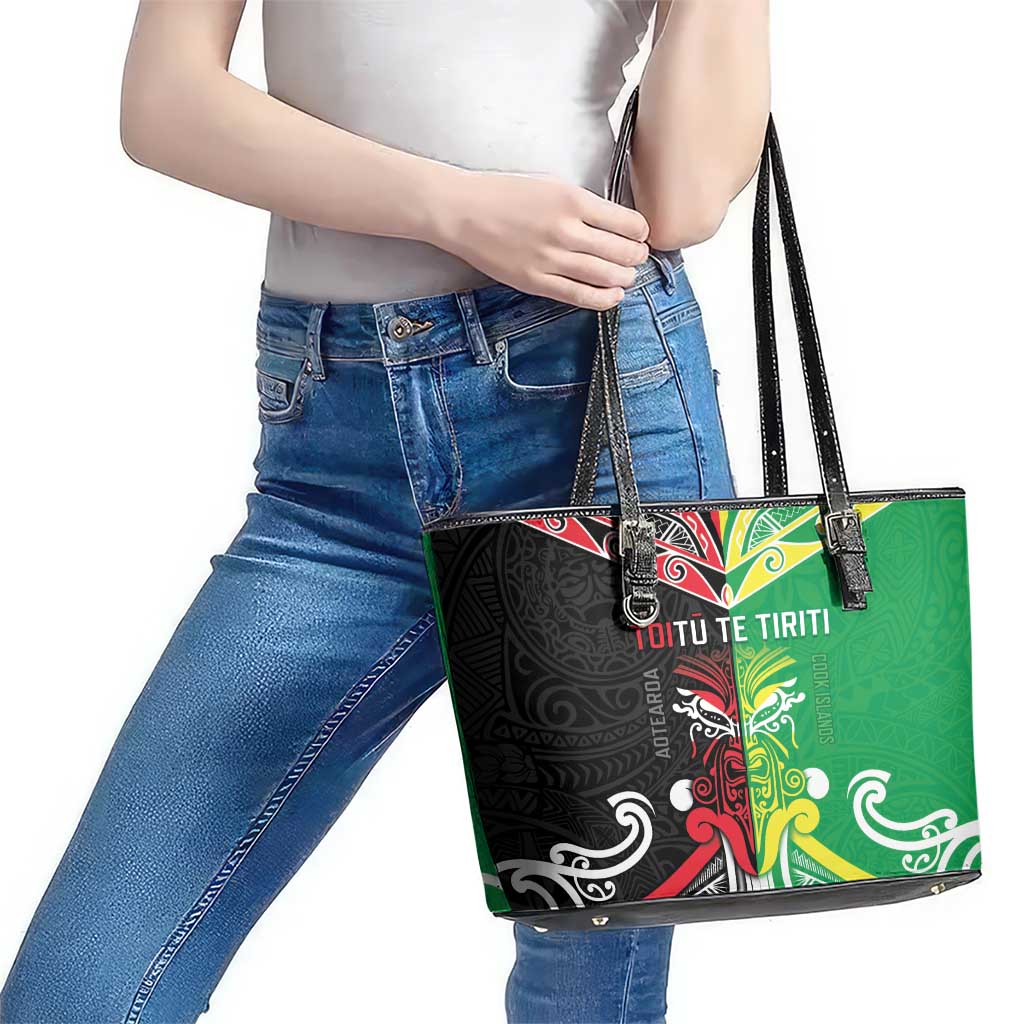 Cook Islands And Aotearoa Leather Tote Bag Together For Te Tiriti O Waitangi LT05 - Polynesian Pride