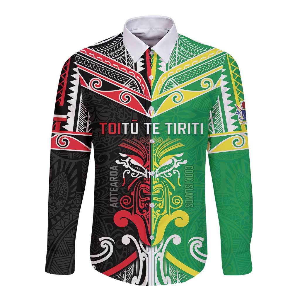 Cook Islands And Aotearoa Long Sleeve Button Shirt Together For Te Tiriti O Waitangi