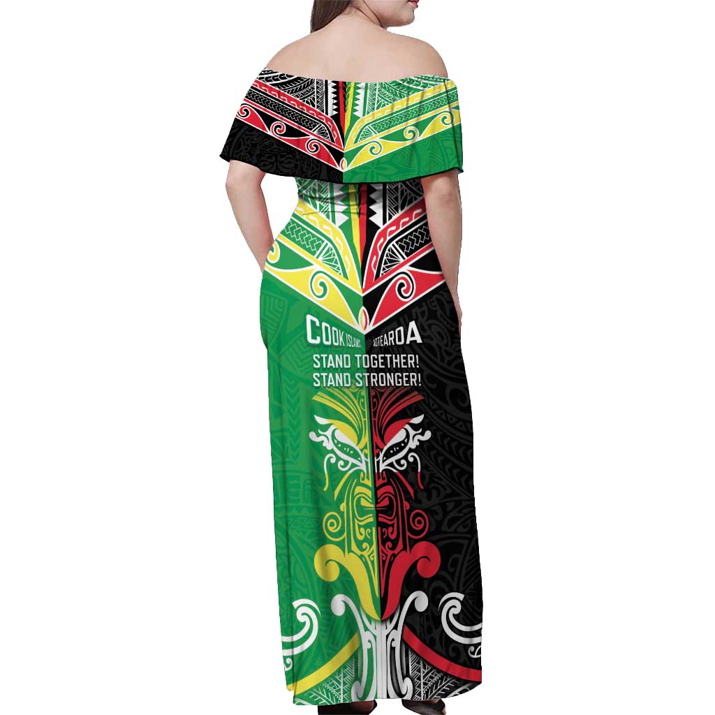 Cook Islands And Aotearoa Off Shoulder Maxi Dress Together For Te Tiriti O Waitangi LT05 - Polynesian Pride