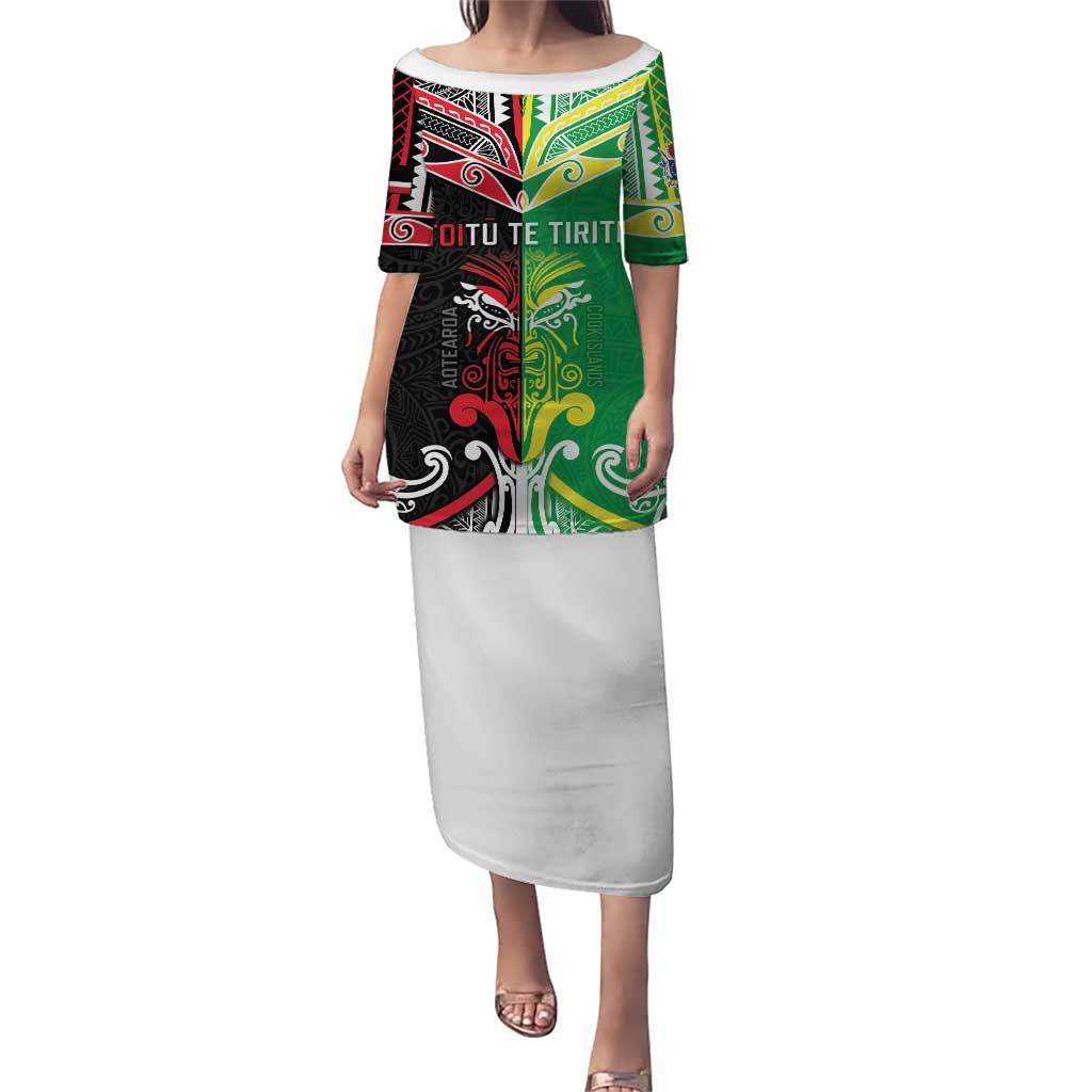 Cook Islands And Aotearoa Puletasi Together For Te Tiriti O Waitangi LT05 Long Dress Black - Polynesian Pride