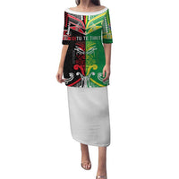 Cook Islands And Aotearoa Puletasi Together For Te Tiriti O Waitangi LT05 Long Dress Black - Polynesian Pride