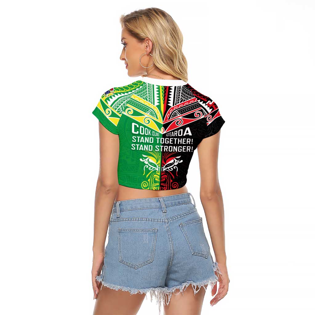 Cook Islands And Aotearoa Raglan Cropped T Shirt Together For Te Tiriti O Waitangi LT05 - Polynesian Pride
