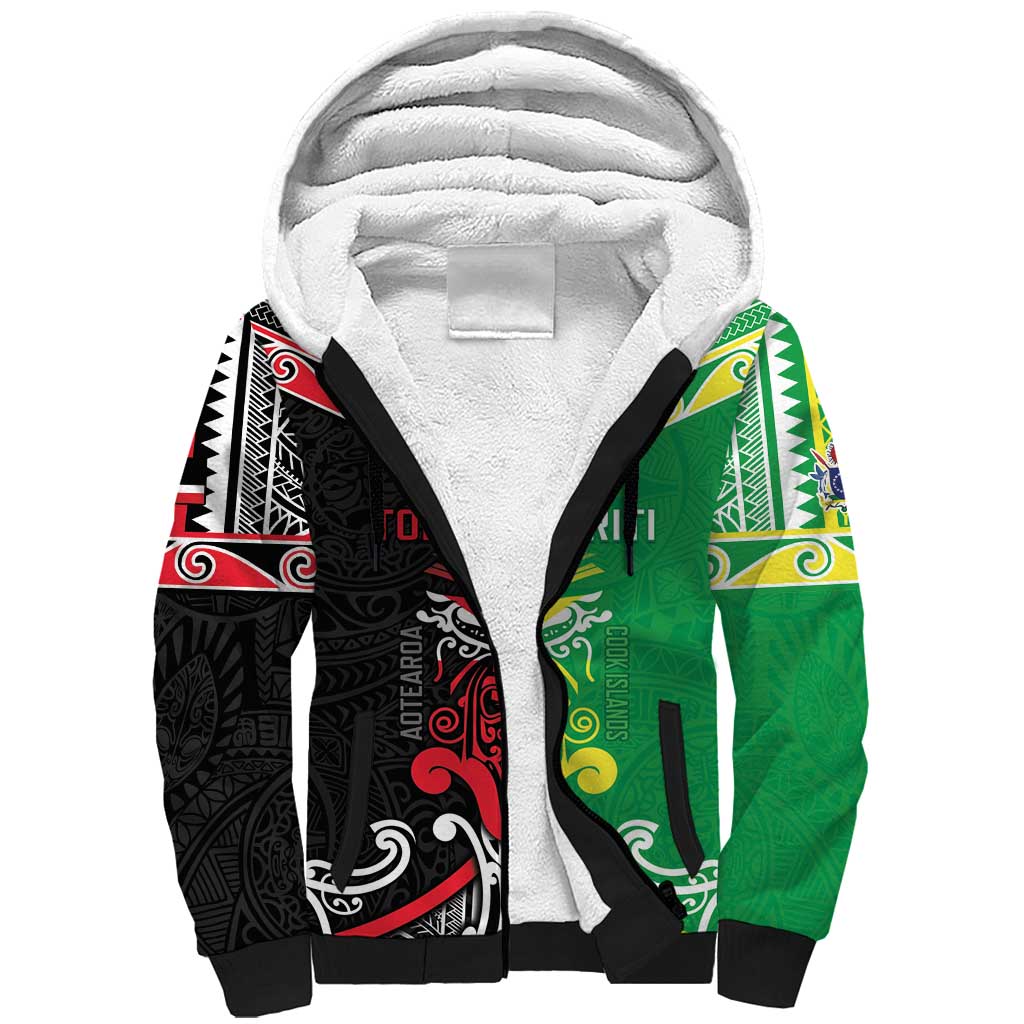 Cook Islands And Aotearoa Sherpa Hoodie Together For Te Tiriti O Waitangi LT05 Unisex Black - Polynesian Pride