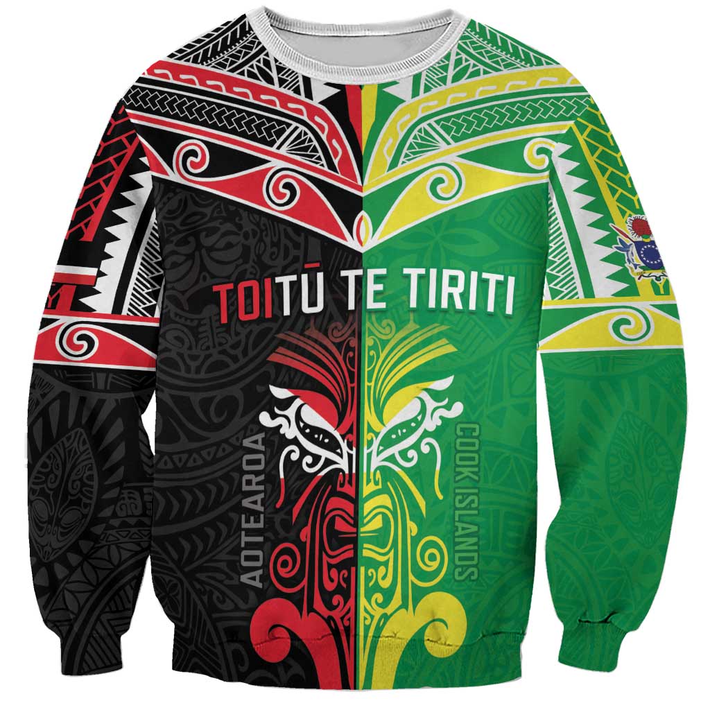 Cook Islands And Aotearoa Sweatshirt Together For Te Tiriti O Waitangi LT05 Unisex Black - Polynesian Pride