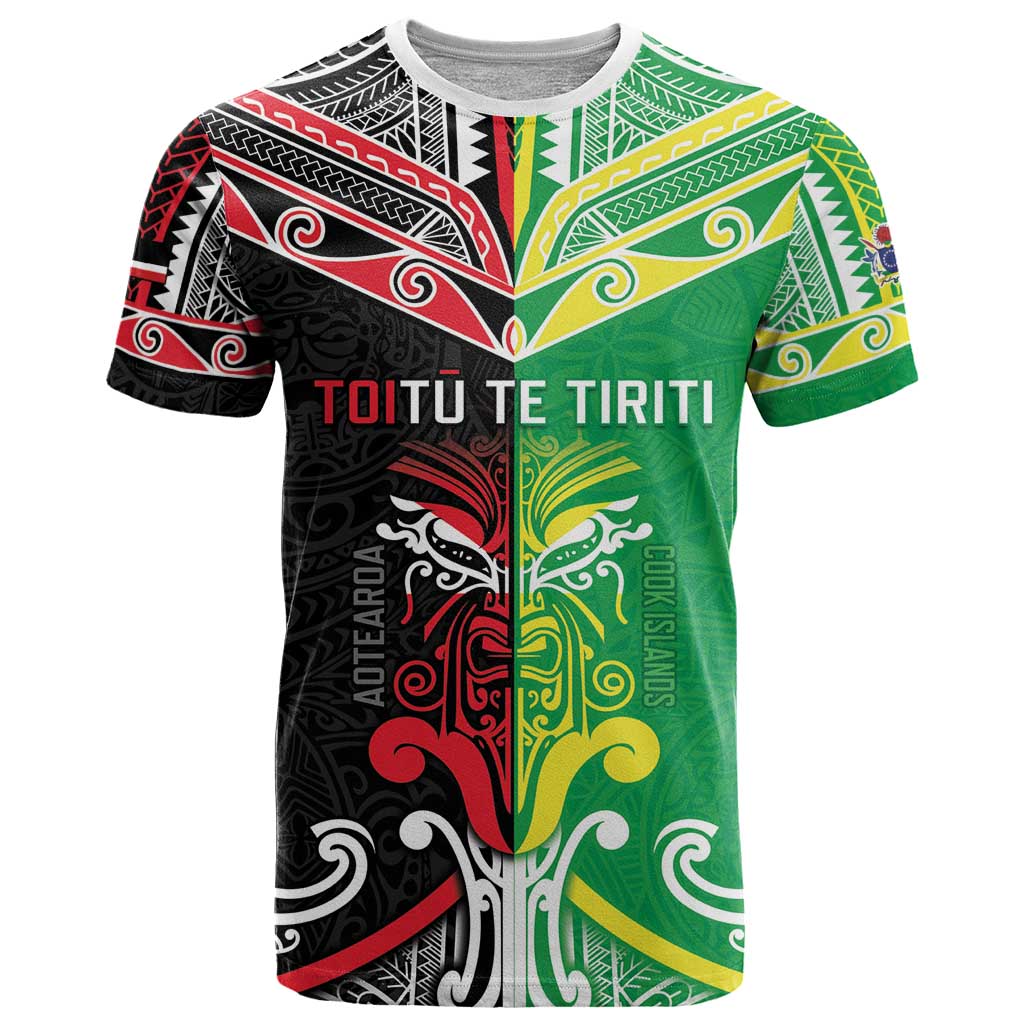 Cook Islands And Aotearoa T Shirt Together For Te Tiriti O Waitangi LT05 Black - Polynesian Pride