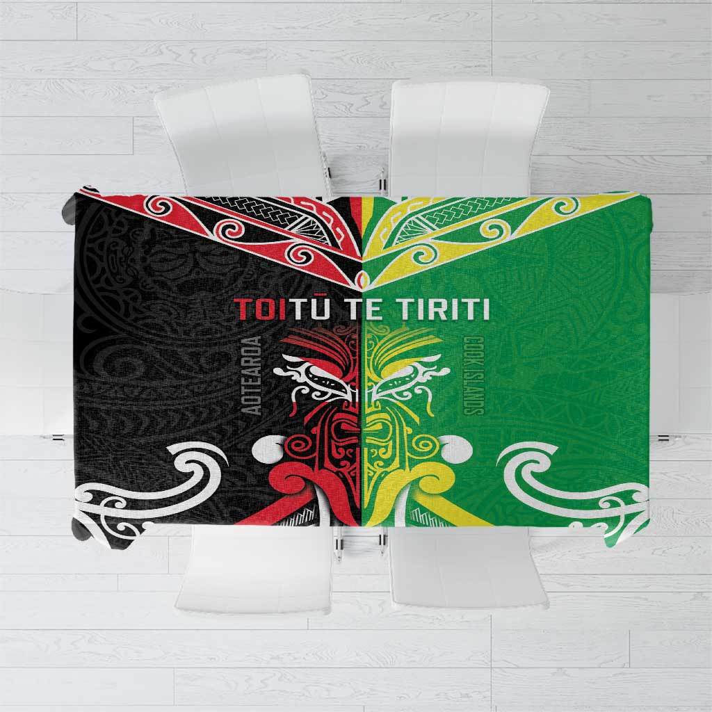 Cook Islands And Aotearoa Tablecloth Together For Te Tiriti O Waitangi LT05 Black - Polynesian Pride