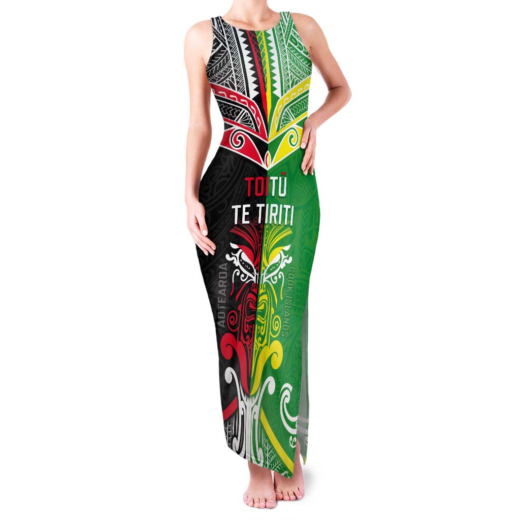Cook Islands And Aotearoa Tank Maxi Dress Together For Te Tiriti O Waitangi LT05 Women Black - Polynesian Pride