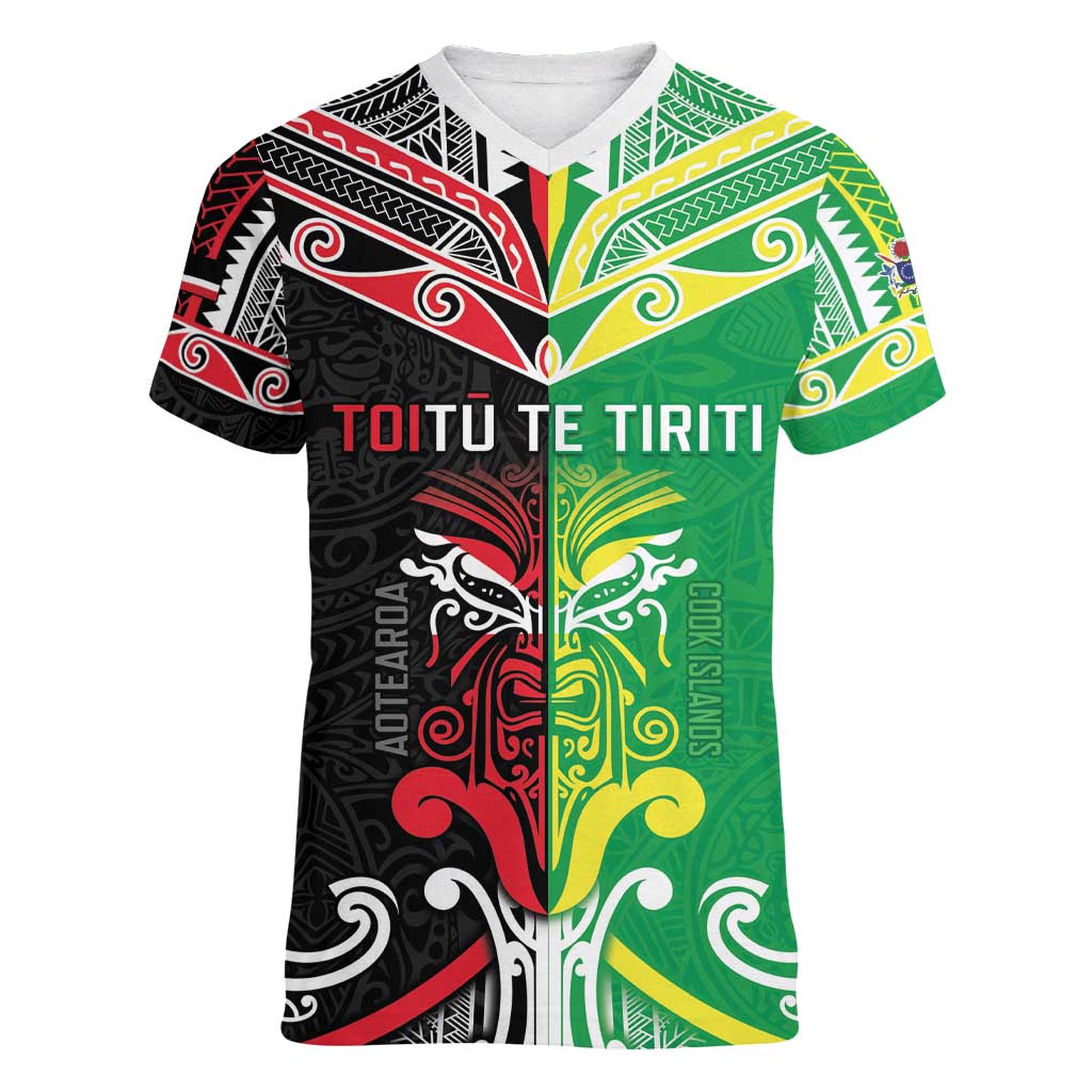 Cook Islands And Aotearoa Women V-Neck T-Shirt Together For Te Tiriti O Waitangi