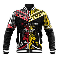 Niue And Aotearoa Baseball Jacket Together For Te Tiriti O Waitangi LT05 Unisex Black - Polynesian Pride