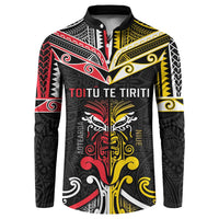 Niue And Aotearoa Button Sweatshirt Together For Te Tiriti O Waitangi LT05 Black - Polynesian Pride