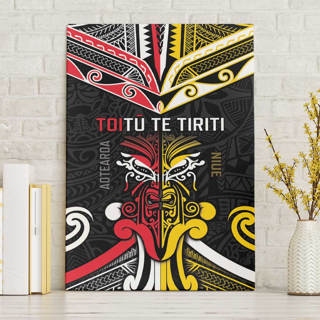 Niue And Aotearoa Canvas Wall Art Together For Te Tiriti O Waitangi LT05 Without Frame Black - Polynesian Pride