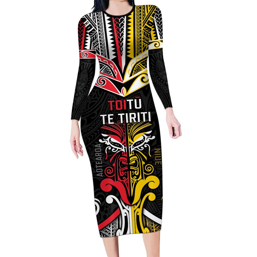 Niue And Aotearoa Family Matching Long Sleeve Bodycon Dress and Hawaiian Shirt Together For Te Tiriti O Waitangi