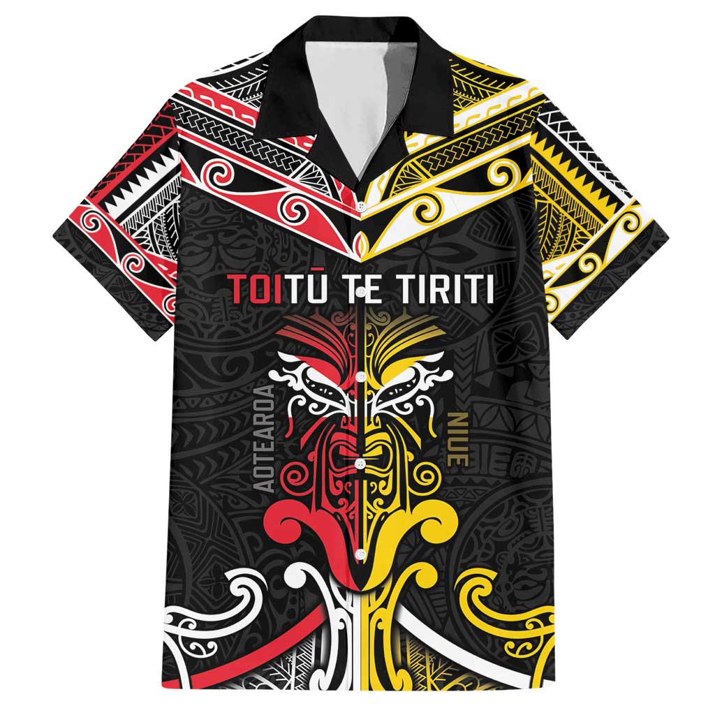 Niue And Aotearoa Hawaiian Shirt Together For Te Tiriti O Waitangi LT05 Black - Polynesian Pride