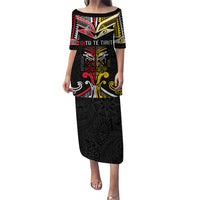 Niue And Aotearoa Puletasi Together For Te Tiriti O Waitangi LT05 Long Dress Black - Polynesian Pride