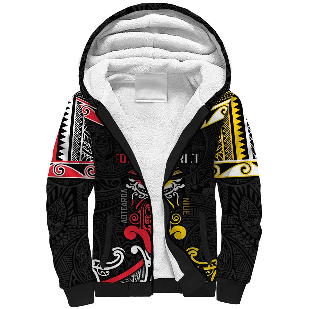 Niue And Aotearoa Sherpa Hoodie Together For Te Tiriti O Waitangi LT05 Unisex Black - Polynesian Pride
