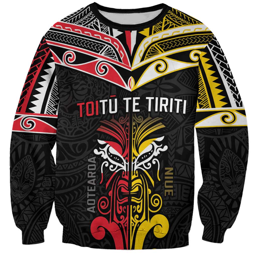 Niue And Aotearoa Sweatshirt Together For Te Tiriti O Waitangi LT05 Unisex Black - Polynesian Pride
