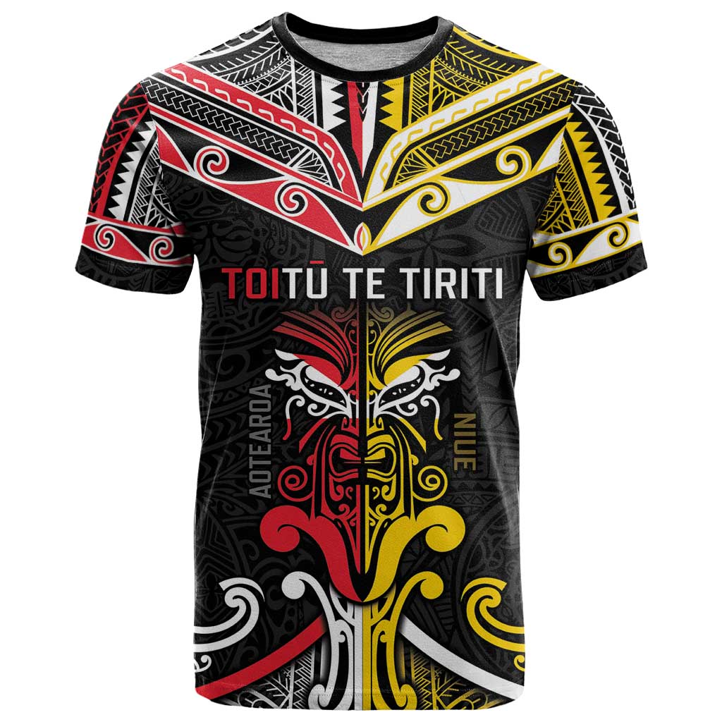 Niue And Aotearoa T Shirt Together For Te Tiriti O Waitangi LT05 Black - Polynesian Pride