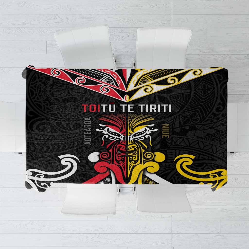 Niue And Aotearoa Tablecloth Together For Te Tiriti O Waitangi LT05 Black - Polynesian Pride