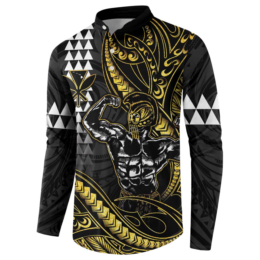 Hawaii Ikaika Warrior Helmet Button Sweatshirt Gold Style