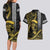 Hawaii Ikaika Warrior Helmet Couples Matching Long Sleeve Bodycon Dress and Hawaiian Shirt Gold Style