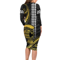 Hawaii Ikaika Warrior Helmet Family Matching Long Sleeve Bodycon Dress and Hawaiian Shirt Gold Style