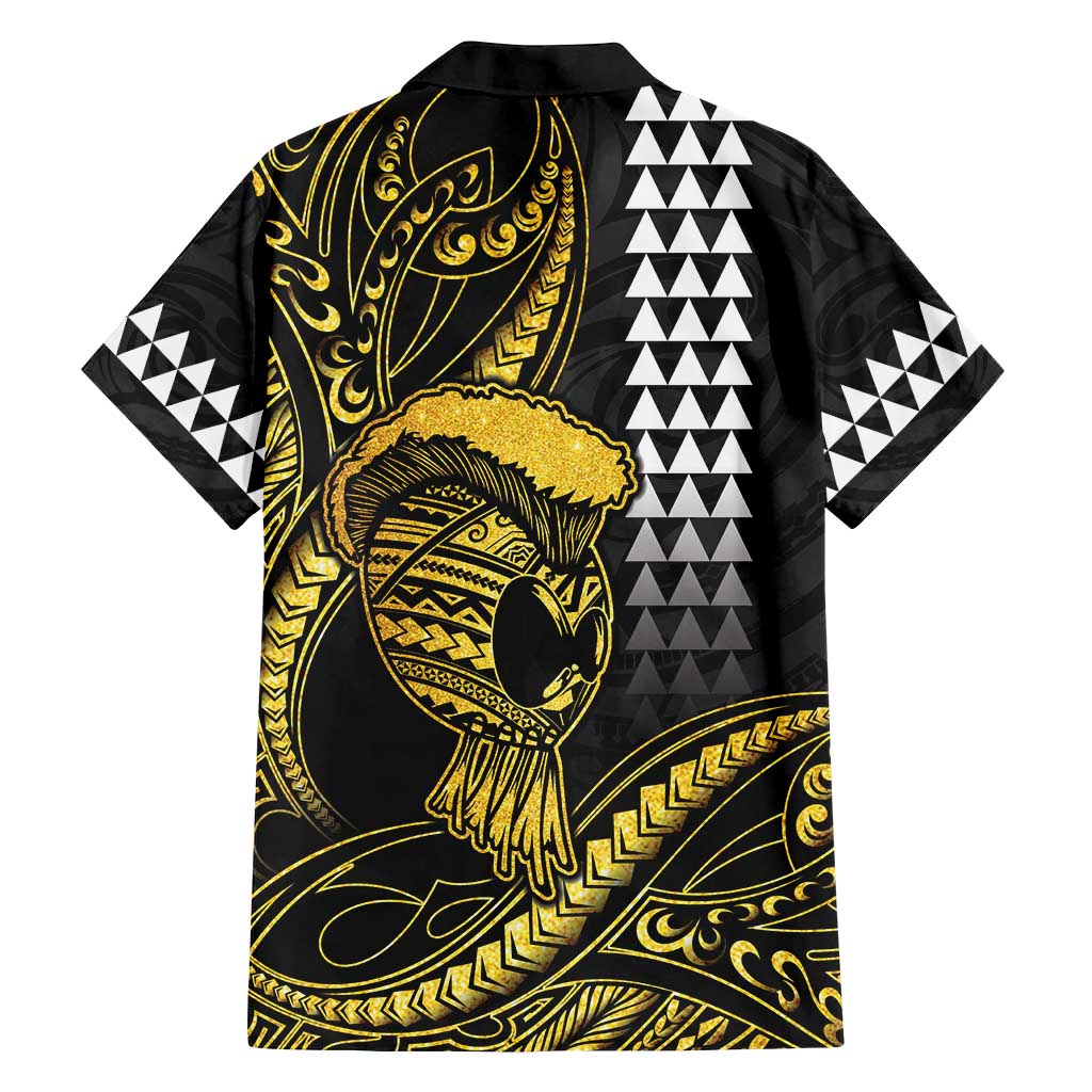Hawaii Ikaika Warrior Helmet Family Matching Off Shoulder Maxi Dress and Hawaiian Shirt Gold Style