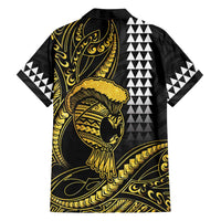 Hawaii Ikaika Warrior Helmet Family Matching Off Shoulder Short Dress and Hawaiian Shirt Gold Style