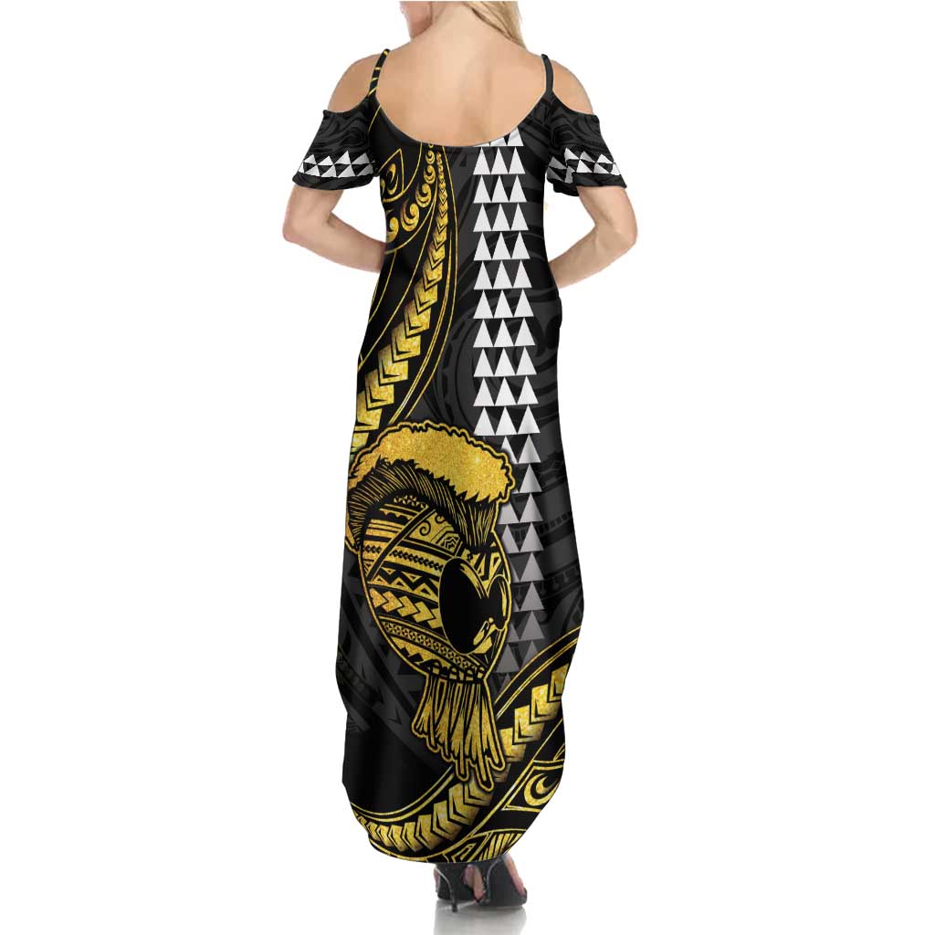 Hawaii Ikaika Warrior Helmet Family Matching Summer Maxi Dress and Hawaiian Shirt Gold Style