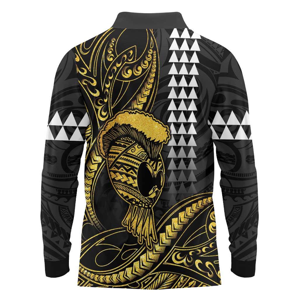 Hawaii Ikaika Warrior Helmet Long Sleeve Polo Shirt Gold Style