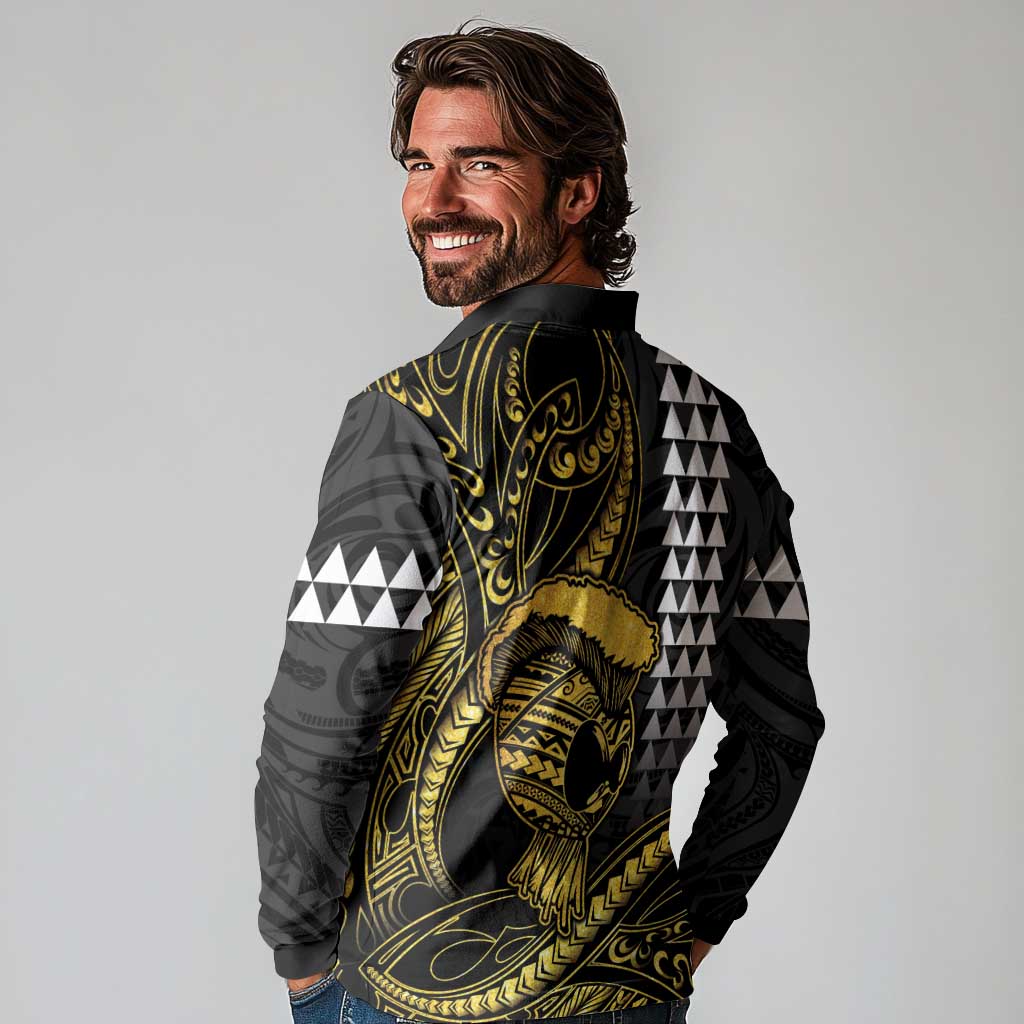 Hawaii Ikaika Warrior Helmet Long Sleeve Polo Shirt Gold Style