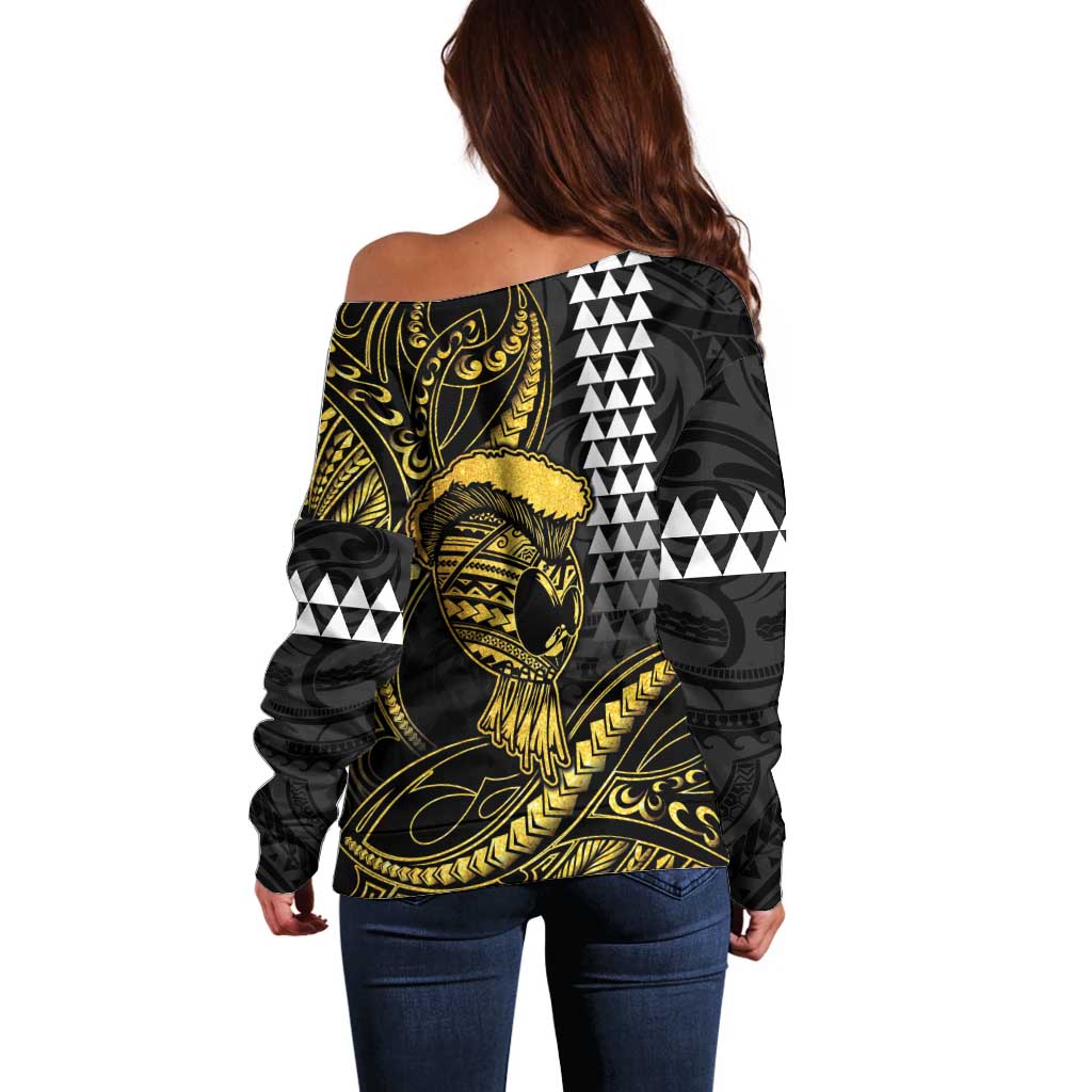 Hawaii Ikaika Warrior Helmet Off Shoulder Sweater Gold Style