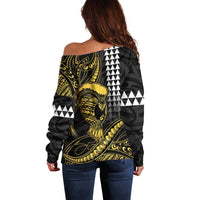 Hawaii Ikaika Warrior Helmet Off Shoulder Sweater Gold Style